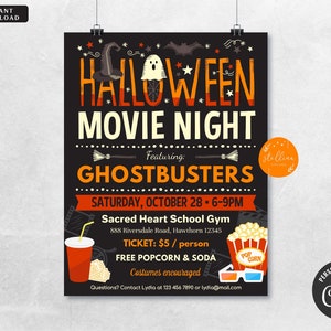 EDITABLE Halloween Movie Night Flyer, Printable PTA PTO Flyer School Church Benefit Fundraiser Event Poster Digital, Fright Night, Horror