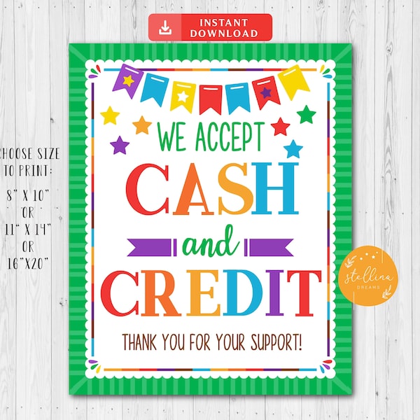 Credit Card Sign, We Accept Payments Sign Cash and Credit, Fundraising Booth, Bake Sale, Cookie Booth Printable Scouts Cookie Banner Poster