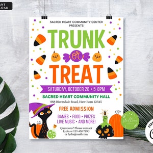 EDITABLE Trunk or Treat Flyer, ausdruckbare Halloween Einladung, Community Halloween Event, Kinder Halloween, Halloween Party Einladung, Digital
