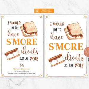 S'MORES不動産ポップタグ、あなたのようなSmoreクライアントが欲しい、夏の不動産タグ、不動産マーケティング即時ダウンロード