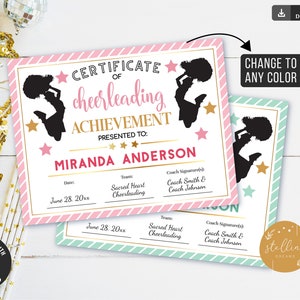 BEWERKBAAR Cheerleader-certificaat, Cheerleading Award, Cheerleading afdrukbaar, sportprijs, sportcertificaat INSTANT DOWNLOAD,