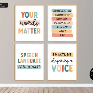 speech therapy room decor, Speech therapy poster, therapy office decor, speech poster, slp wall art, classroom posters, Raibow Boho Set of 4