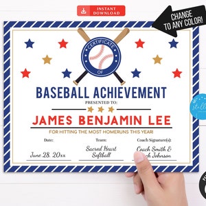 EDITABLE Baseball Award Certificates, Team Baseball Awards, Baseball Printable, Sportsmanship Awards, Sports Certificates, INSTANT DOWNLOAD
