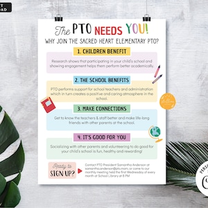 EDITABLE PTO PTA Recruitment Flyer, Printable Handout, School Fundraiser Event, Why Volunteer Handout Template, Newsletter, Instant Download