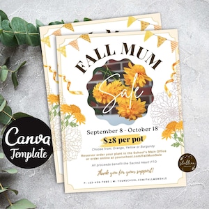 Editable Fall Mum Sale Fundraiser Flyer Template, Church Fundraiser Flyer, Chrysanthemum Flyer, Flower Sale, Fall Fundraising CANVA Template