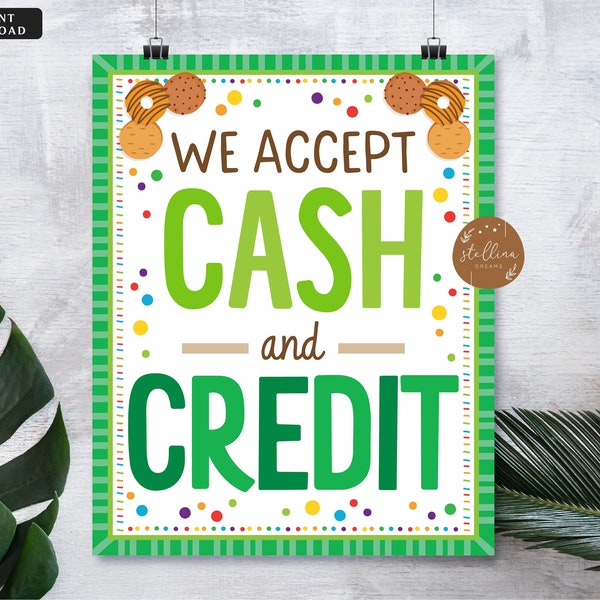 We Accept Payments Sign Cash and Credit, Bake Sale Cookie Booth Printable, Fundraising Booth Scouts Cookie Banner, Cookie Booth Poster Print