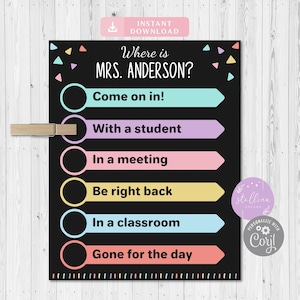 Classroom Door Sign, Where&#39;s the Teacher Sign, Classroom Decorations, Custom Teacher Gifts, Custom Teacher Door Hanger, Classroom Management