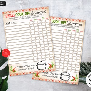 Chili Cookoff Scorecards, Family Picnic, Holiday Digital BBQ Printable Chili Dish Competition Tags, Potluck Company Party, INSTANT DOWNLOAD