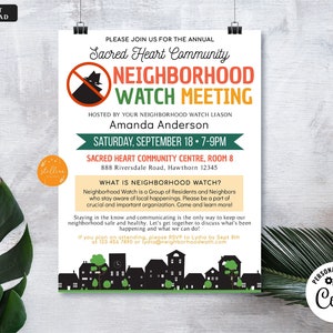 Neighborhood Watch Meeting Event Flyer, Church Community School Event, Neighborhood Safety Meeting Invite EDITABLE Template INSTANT DOWNLOAD
