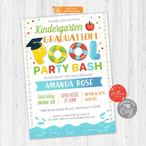 Editierbare Pool Party Abitur Einladung, Vorschule Pre K Kindergarten Absolvent, Schule Abschlussfeier Einladung INSTANT DOWNLOAD