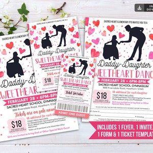 Daddy Daughter Sweetheart Valentine's Day Dance, School Dance Flyer Party Invite, Church Community Event, pto pta, EDITABLE Flyer Tenplate