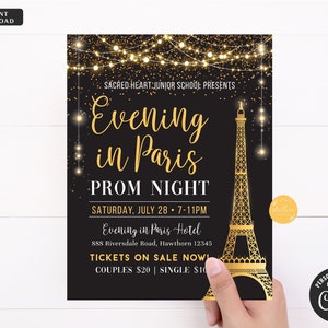 EDITABLE An Evening in Paris, A night in Paris Prom Flyer, School Dance Flyer Digital Invite, High School Dance Event, pto, pta DIY Instant