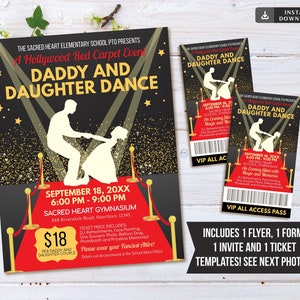 Daddy Daughter Dance Set Schule Tanz Flyer Einladung Hollywood Red Carpet Dance Church Community Event, pto, pta EDITABLE Flyer Vorlage