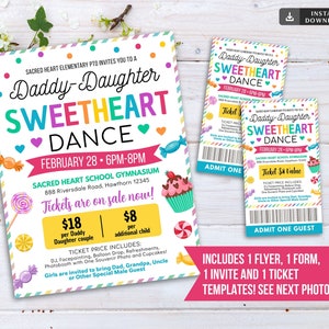 Daddy Tochter Candy Themen Sweetheart Dance, Schule Tanz Flyer Party Einladung, Kirche Gemeinschaft Event, pto pta, EDITABLE Flyer Vorlage DIY
