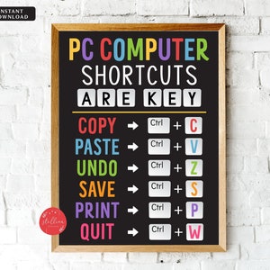 Computer Lab School Sign, Computer Shortcuts Chalkboard Poster, Classroom Decor, IT Computers Teacher Technology Class Sign, Classroom Decor