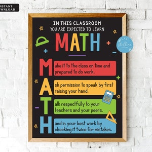 MATH Teacher Classroom Poster, Printable Math Classroom Rules Sign, Math Poster, Math Class Decor, Math Teacher Gift, Math Rules INSTANT