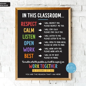Classroom Decor, Expectations Rules Respect Teen Class Decor, High School Teacher Printable Poster, Behavior Classroom Management INSTANT