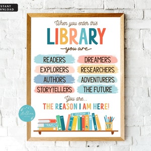 School Library Classroom Poster, Librarian Decor, Technology Teacher, Media Room, In This Classroom Rules Sign, INSTANT DOWNLOAD Watercolor