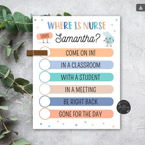 EDITABLE Where is the Nurse Door Sign, School Clinic Decorations, Custom Nurse Gifts, Custom School Nurse Door Hanger, Health Office Poster