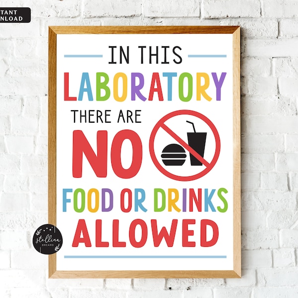 Laboratory Poster, Science Classroom Decor, No Food or Drinks Allowed School Poster, Classroom Management, INSTANT DOWNLOAD, Classroom Rules