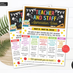 Teacher Appreciation Staff Invitation Family Newsletter, Printable Appreciation Week of Events Take Home Flyer, Editable Template Blackboard