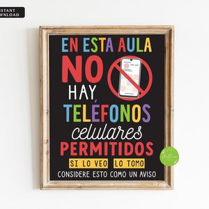 No Cellphones Allowed Sign in Spanish School Classroom Decor, Classroom Management Poster, No Phone Zone INSTANT DOWNLOAD Printable