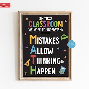 MATH Teacher Classroom Poster, Printable Mistakes Math Classroom, Classroom Rules, Math Teacher Gift,Math Class Poster Decor, High School