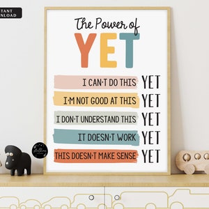 The Power of Yet Poster, Motivational Wall Art, Growth Mindset, School Office Classroom Teacher Decoration Art, INSTANT DOWNLOAD Printable