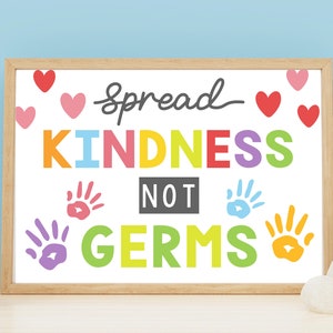 Spread Kindness Not Germs, School Health Safety Poster, Health Clinic Wall Art, Classroom Decor, Health Room Nurse Office, INSTANT DOWNLOAD
