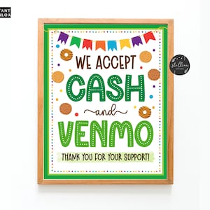 INSTANT DOWNLOAD, wij accepteren betalingen ondertekenen contant en Venmo, Bake Sale Cookie Booth afdrukbaar, fondsenwerving Booth Scouts Cookie Banner Poster
