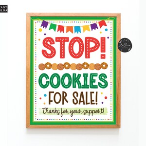 DESCARGA INSTANTE Detener galletas en venta Signo de stand de galletas, Banner de entrega de galletas imprimible, Cartel de stand de galletas, Venta de galletas, Puesto de recaudación de fondos
