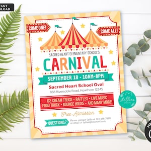 EDITABLE Carnival Flyer, Printable PTA PTO Flyer, School Church Benefit Fundraiser Event Poster, Digital Circus Party Printable Invitation