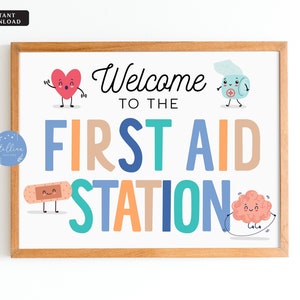 Printable Welcome to the First Aid Station Sign, School Health Office Poster Pediatric Clinic Decor Printable, Health Room School Nurse Gift
