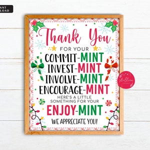 Holiday Appreciation Sign, Christmas Mint Thank you Sign, Employee Company School Staff Teacher Thank you Sweets Lounge Room PRINTABLE