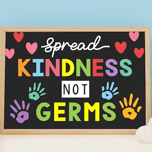 Spread Kindness Not Germs Poster, School Health Safety Poster, Health Clinic Wall Art, Classroom Decor, Health Room Nurse Office, INSTANT