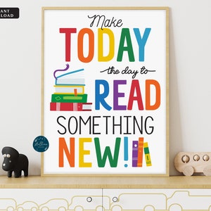 Printable  Read Something New INSTANT DOWNLOAD Reading Poster, School Library English Classroom Poster, Librarian Decor, Inspirational Art