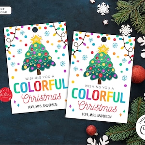 BEWERKBARE kerstcadeau tags, kleurrijke vakantie afdrukbare leraar klaslokaal krijt kous stuffer non candy Xmas Treat Label Kids Classroom
