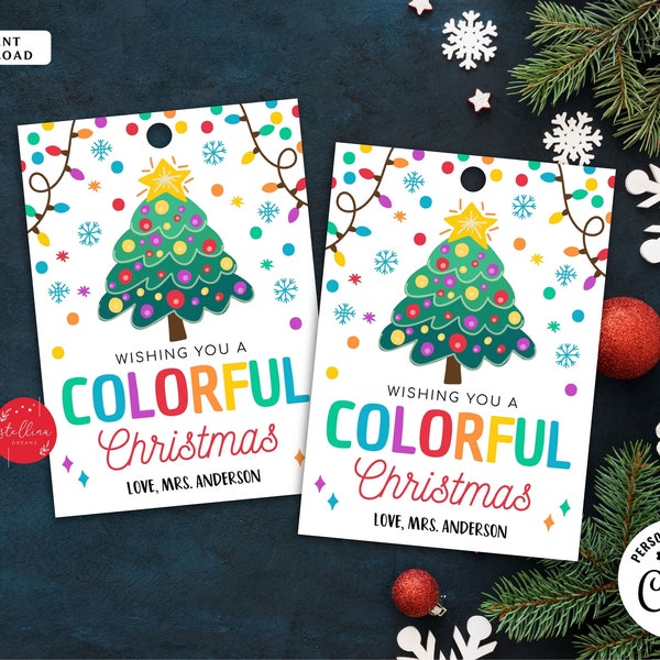 EDITABLE Christmas Gift Tags, Colorful Holiday Printable Teacher Classroom Crayon Stocking Stuffer Non Candy Xmas Treat Label Kids Classroom