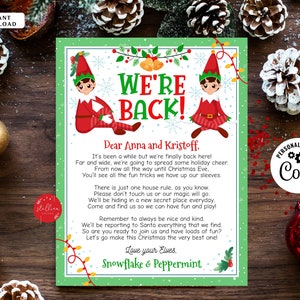 Carta de Elfos EDITABLE, Hola de los Elfos Carta para Niños, Navidad ¡Estamos de Vuelta! Hola de Elfos Carta Navideña Imprimible, Elfo en el