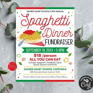 Spaghetti Dinner Fundraiser Flyer Ticket Set, pto pta, Church Community School Benefit Event, Italienische Pasta Dinner EDITABLE Template DIY