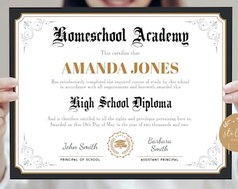 Editable High School Diploma template, Personalized Name High School Diploma File, Printable Home School Diploma Template, INSTANT DOWNLOAD