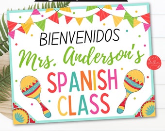 Editable Spanish Teacher Classroom Door Sign: Printable Decor (CANVA Template)