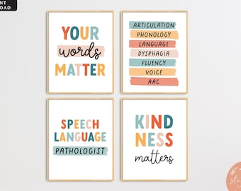 Speech Therapy Office Decor: Rainbow Boho Posters (Set of 4) (Digital Download)