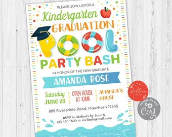 Editable Pool Party Graduation Invitation, Preschool Pre K Kindergarten Graduate, School Graduation Ceremony Invite INSTANT DOWNLOAD