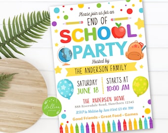 EDITABLE End of School Party Invitation, Back to School Party, Backyard bbq Party, Teacher Classroom Party Bash, Printable Digital Invite