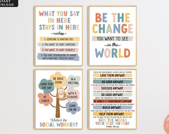 Social Worker Posters, Social Work Office Decor, Door Hanger, Social Worker Office Door Sign, Social Worker Gifts, Set of 4 INSTANT DOWNLOAD