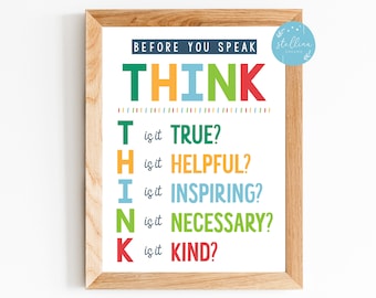 Think Bevor Sie Sprechen Zeichen: Klassenzimmer Dekor, motivierende Poster (Instant Download)
