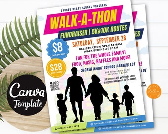 Walkathon Fundraiser Flyer: School Event Canva Template (Digital Download) Fun Run Poster