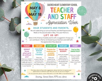 Lift Us Up Teacher and Staff Appreciation Week, Itinerary Poster, Digital File, Take Home Flyer, INSTANT DOWNLOAD Fundraiser flyer EDITABLE