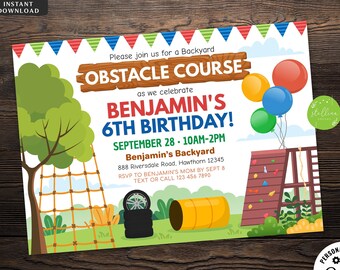 Parcours d’obstacles modifiable Invitations d’anniversaire Parc d’aventure en plein air TÉLÉCHARGEMENT INSTANTANÉ Party Climbing Invites Zipline Modèle imprimable